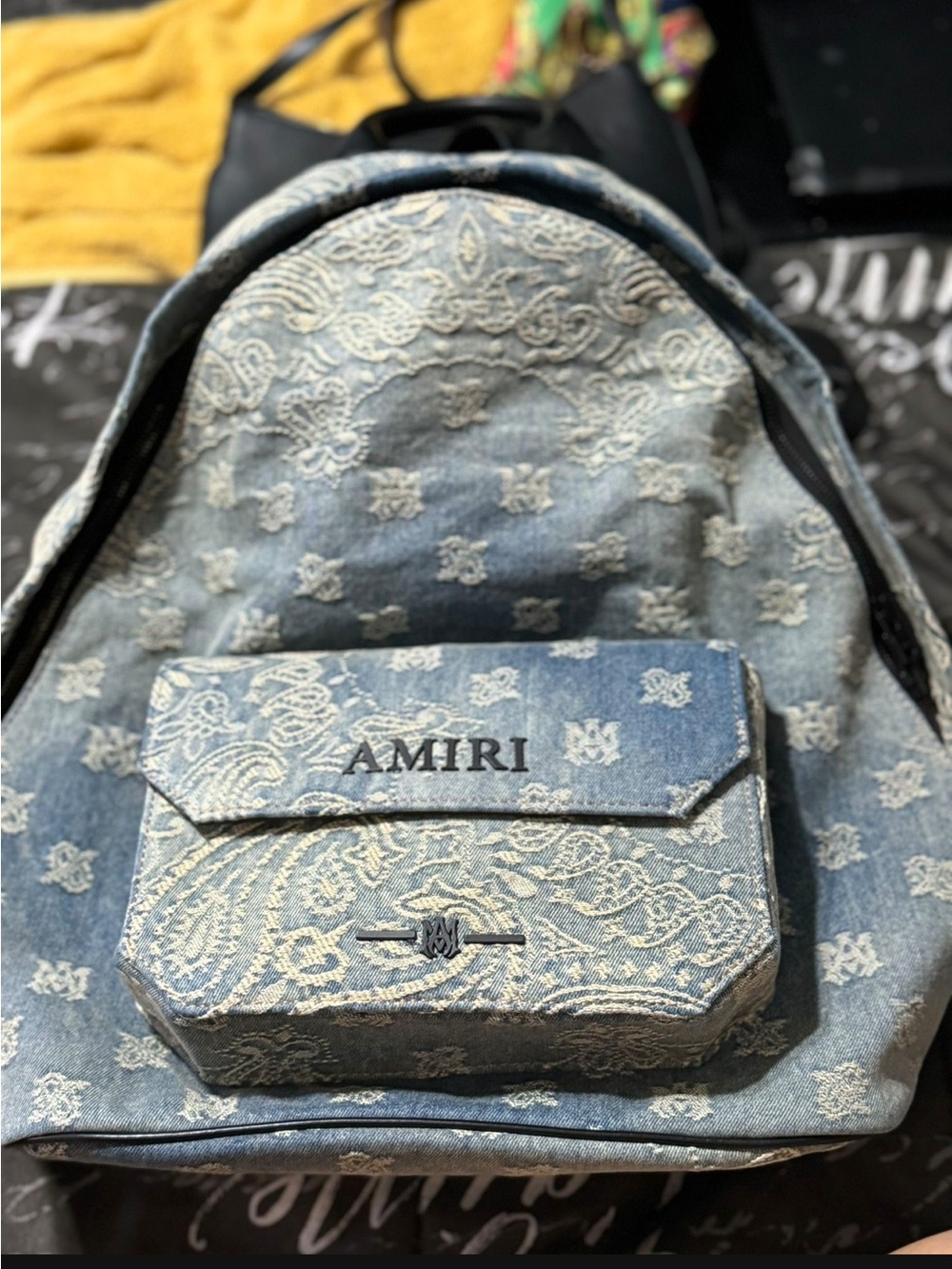 AMIRI Denim Paisley Jacquard Backpack in Light Blue